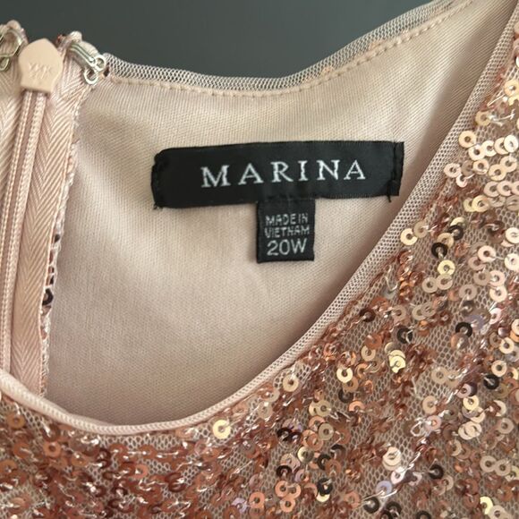 Marina Women’s Dusty Pink Short Sleeve Sequined Tulle Dress - Picture 4 of 8